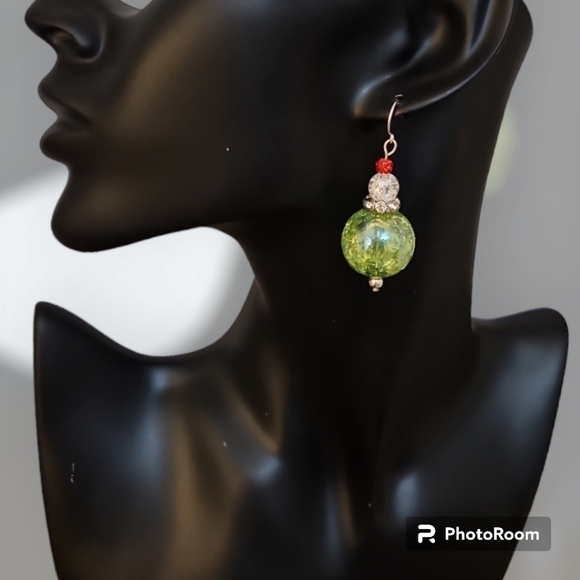 3/$30 HANDMADE Glass Christmas Holiday Ornament Dangle Hook Earrings - Picture 1 of 5